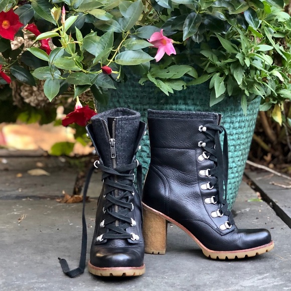 UGG Shoes - UGG Fabrice Leather Lace Up Black Combat Boots
